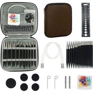 10 Pair Ebony Round Interchangeable Loop Knitting Needle Set